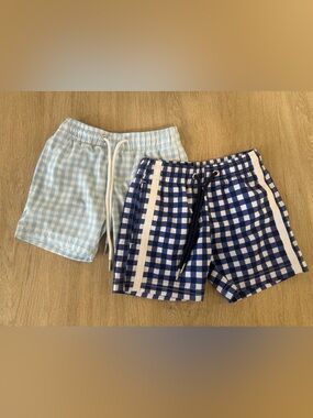 SwimZip Boys 2T UPF 50+ Gingham Swim Trunks Bundle Blue White Quick Dry Pool